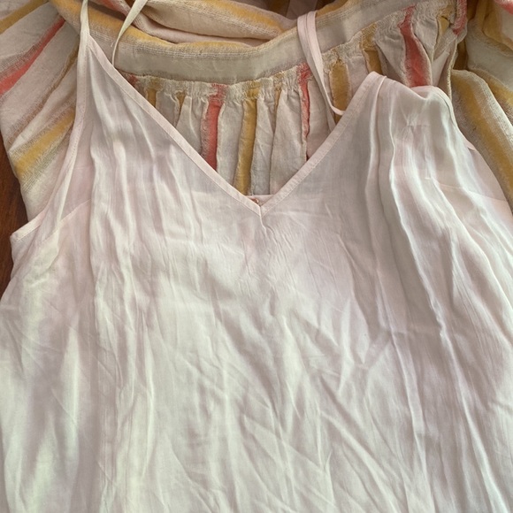 Free People Mini Robe Claire Dress Small NWOT Cream, Coral, Yellow strip… - Picture 8 of 8